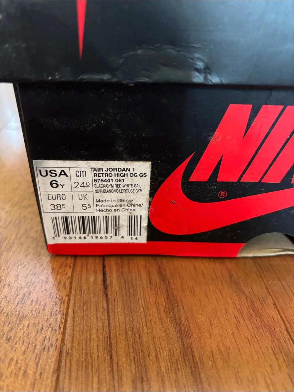 Nike Air Jordan 1 Retro High OG Black/Gym Red-White-Sail